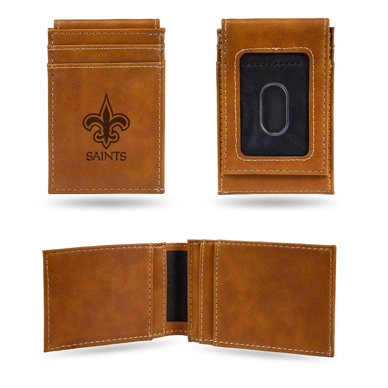 NFL New Orleans Saints Laser Engraved Front Pocket Wallet - Brown