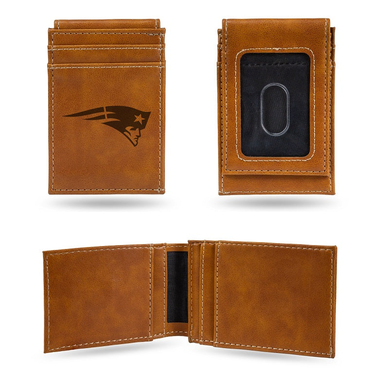 NFL New England Patriots Laser Engraved Front Pocket Wallet - Brown