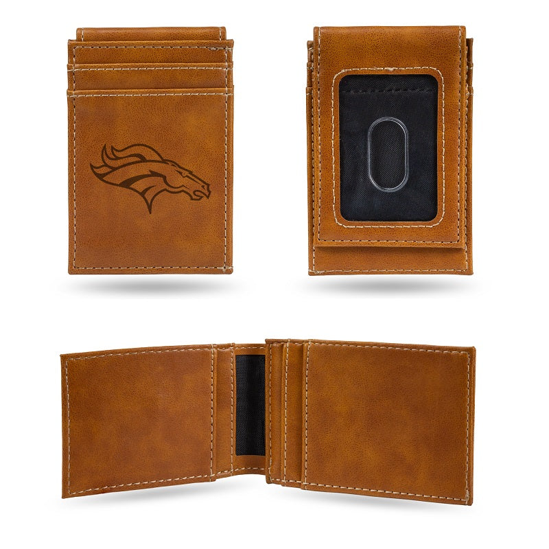 NFL Denver Broncos Laser Engraved Front Pocket Wallet - Brown