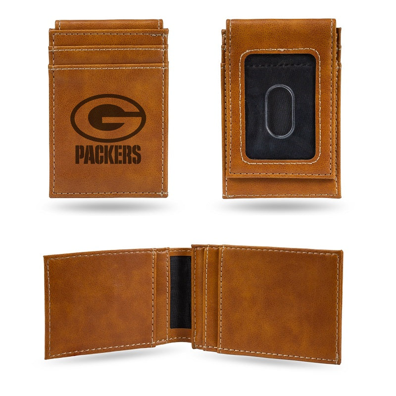 NFL Green Bay Packers Laser Engraved Front Pocket Wallet - Brown